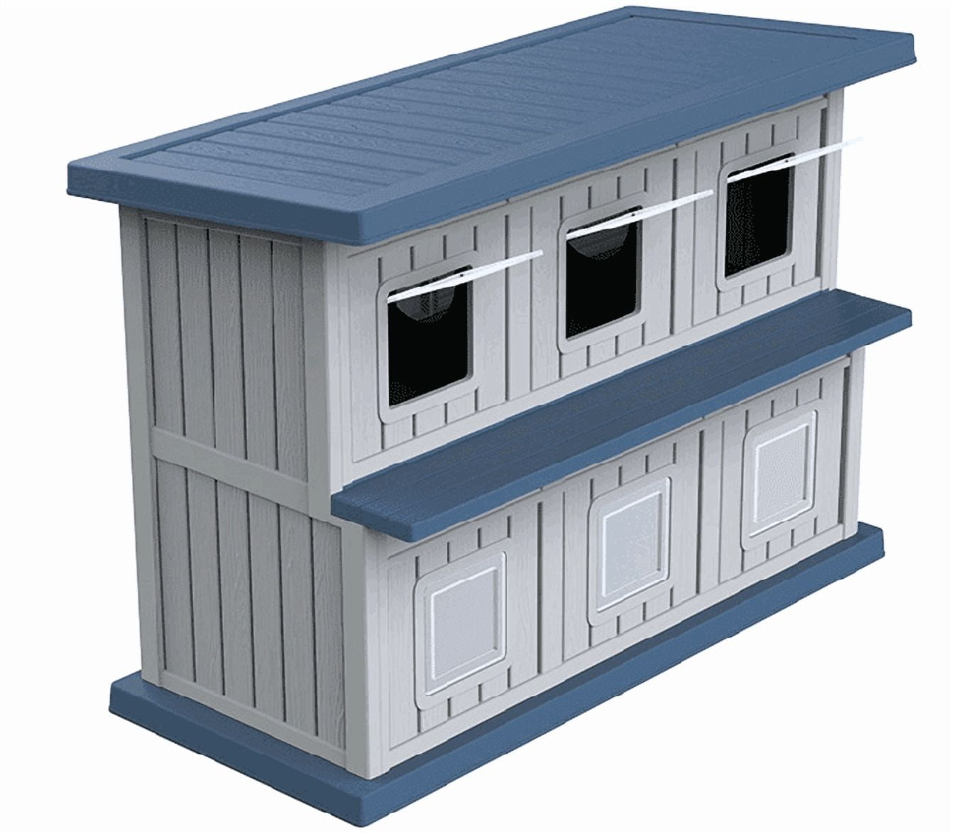 FICARTS Large Double-Decker Outdoor Cat Shelter - Weatherproof, UV-Protected, with Adjustable Window & Balcony (Blue and Grey)