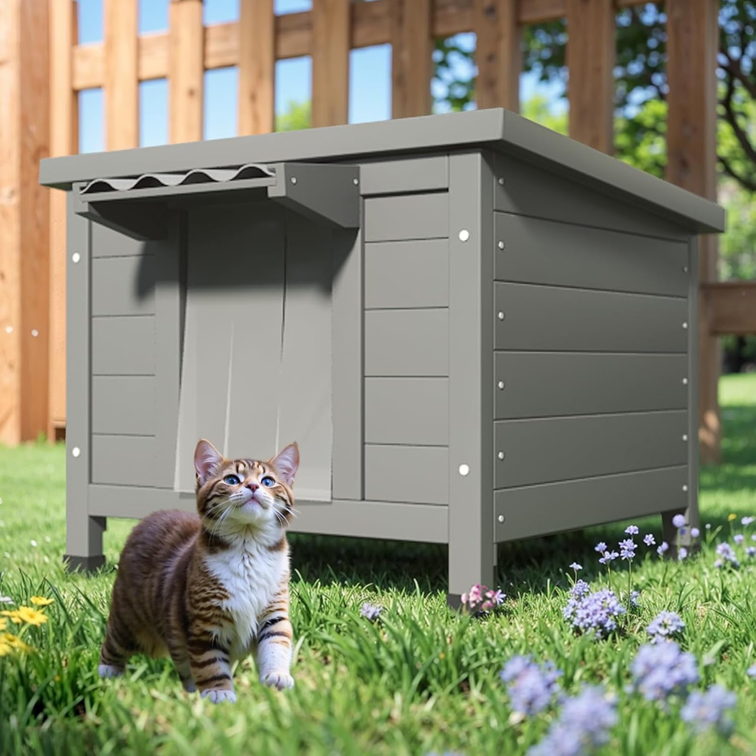 Outdoor Cat House, Large Weatherproof Rabbit Hutch Hideout, Feral Cat ...