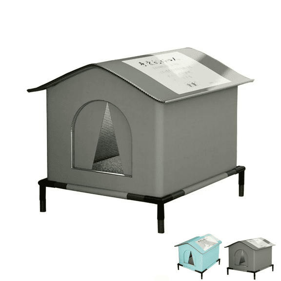 Outdoor Cat House Stray Cat Shelter Elevated Feet Protection Portable Warm House Tent for Winter Outside Community Barn Gray M