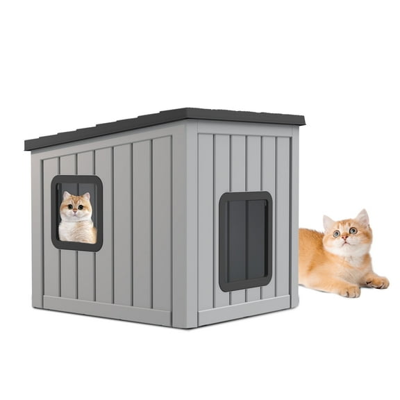 EasyUp Outdoor Cat House,Waterproof Resin Cat Houses for Feral Cats,Robust and Easy to Assemble,Feral Cat Shelter for Winter,Suitable for Cats, Rabbits and Other Small Animals