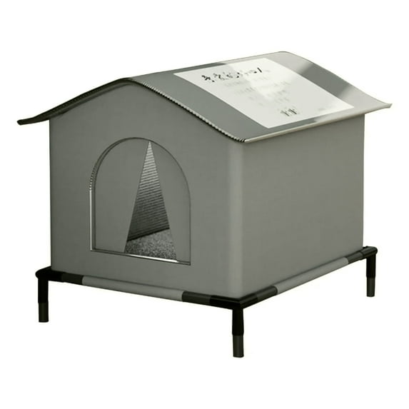Outdoor Cat House Waterproof Weatherproof Insulated Winter Shelter for Stray Cats with Raised Floor, Warm Windproof Tent for All Seasons, Includes Stand 33*33*33cm Grey