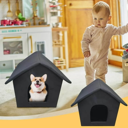 Outdoor Cat House Waterproof Weatherproof Shelter with Cushion for Feral Cats Dogs Size up to 17.72 Inches(Black/L)