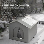Outdoor Cat House Waterproof, Winter Stray Cat Shelter, Weatherproof Feral Cat House for Backyard Garage Porch, Insulated Foldable Cat House Outdoor.Gray/S