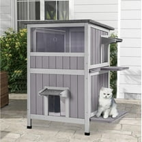 Outdoor Cat House Weatherproof, 2-Storys Feral Cat House with 2 Escape Doors and Window, Stray Cat Shelter with 2 Large Side Doors and Removable Floor
