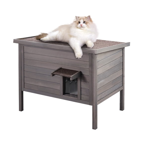 Outdoor Cat House Weatherproof, Feral Cat Shelter for Multiple Cats, Outdoor Wooden Cat Rabbit House with a Window, Open Roof and PVC Door Flaps
