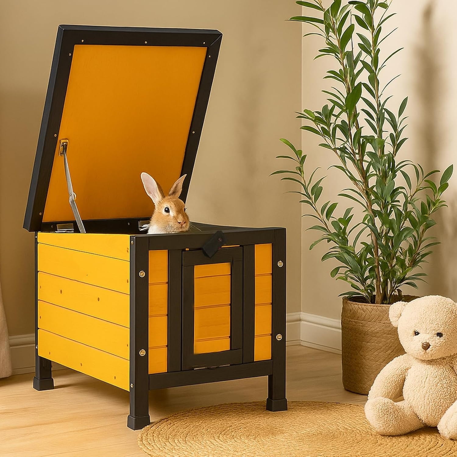 Outdoor Cat House Weatherproof, Rabbit Hutch & Indoor Bunny Cage, Wooden Shelter for Feral Cats, Rabbits, Chickens & Small Animals