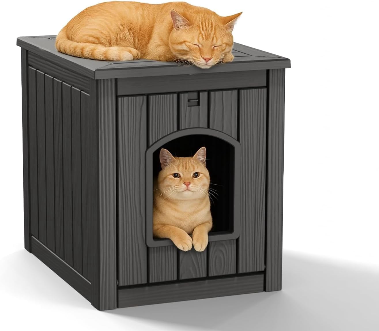 Outdoor Cat House -Weatherproof Resin Cat Houses for Cats, Durable, Easy Assembly,cat Igloo Outdoor，Durable & Insulated Shelter for Garden, Patio, or Backyard（Black，18.46 * 23.62 * 21.42）