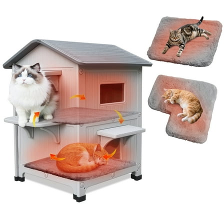 Plastic Cat House Outdoor Weatherproof Cat House for Winter, 2 Story Cat Houses Large for Multiple Cats Outside Cat Shelter, Spacious, Clean Easily