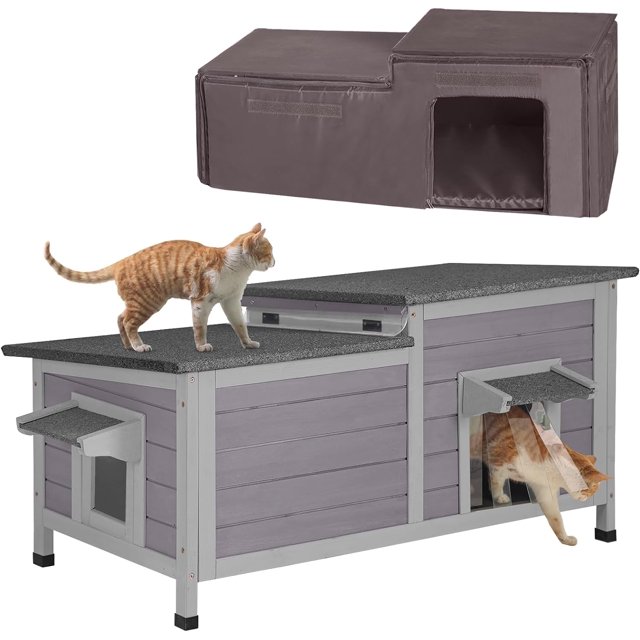 Outdoor Cat House with Insulated Liner Feral Cat Shelter for Winter