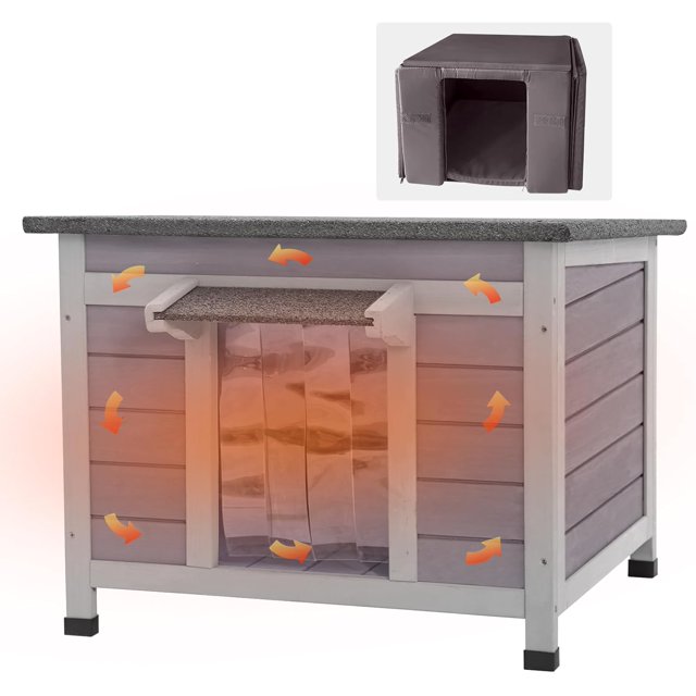 Outdoor Cat House with Insulated Liner Weatherproof Feral Cat Shelter