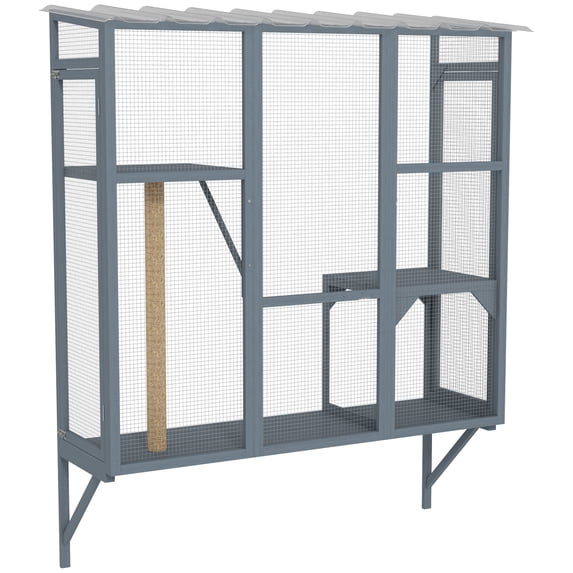 Outdoor Catio for Indoor Cats, Window Cat Run for 2-3 Cats, 63.8" Cat Enclosure with Platforms & Scratching Post