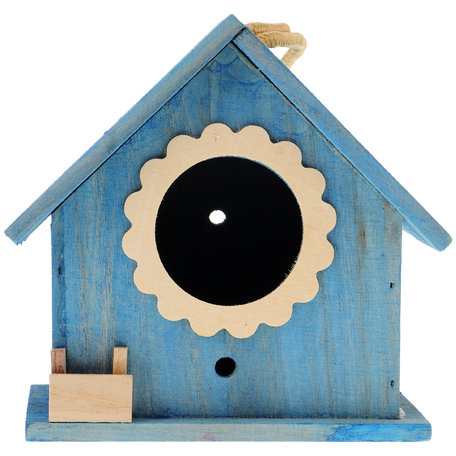 Blue Cedar Wooden Hanging Bird House with Water Drinker