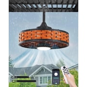 RRBEST Outdoor Ceiling Fans with Light for Patios, 20" Weatherproof Gazebo with Hanging Hook, Remote Control & APP, 6 Speeds, 7 Blades Caged for Patio Brown