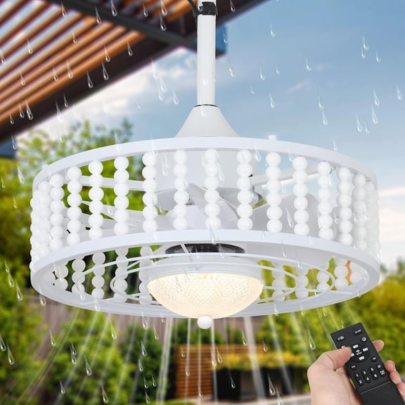 Outdoor Ceiling Fans with Lights and Remote,  LED Dimmable Ceiling Fan, Reversible, 3CCT, 6 Wind Speeds, White Plug in Ceiling Fan,  Boho  Gazebo Fan for Patios Porch Indoor