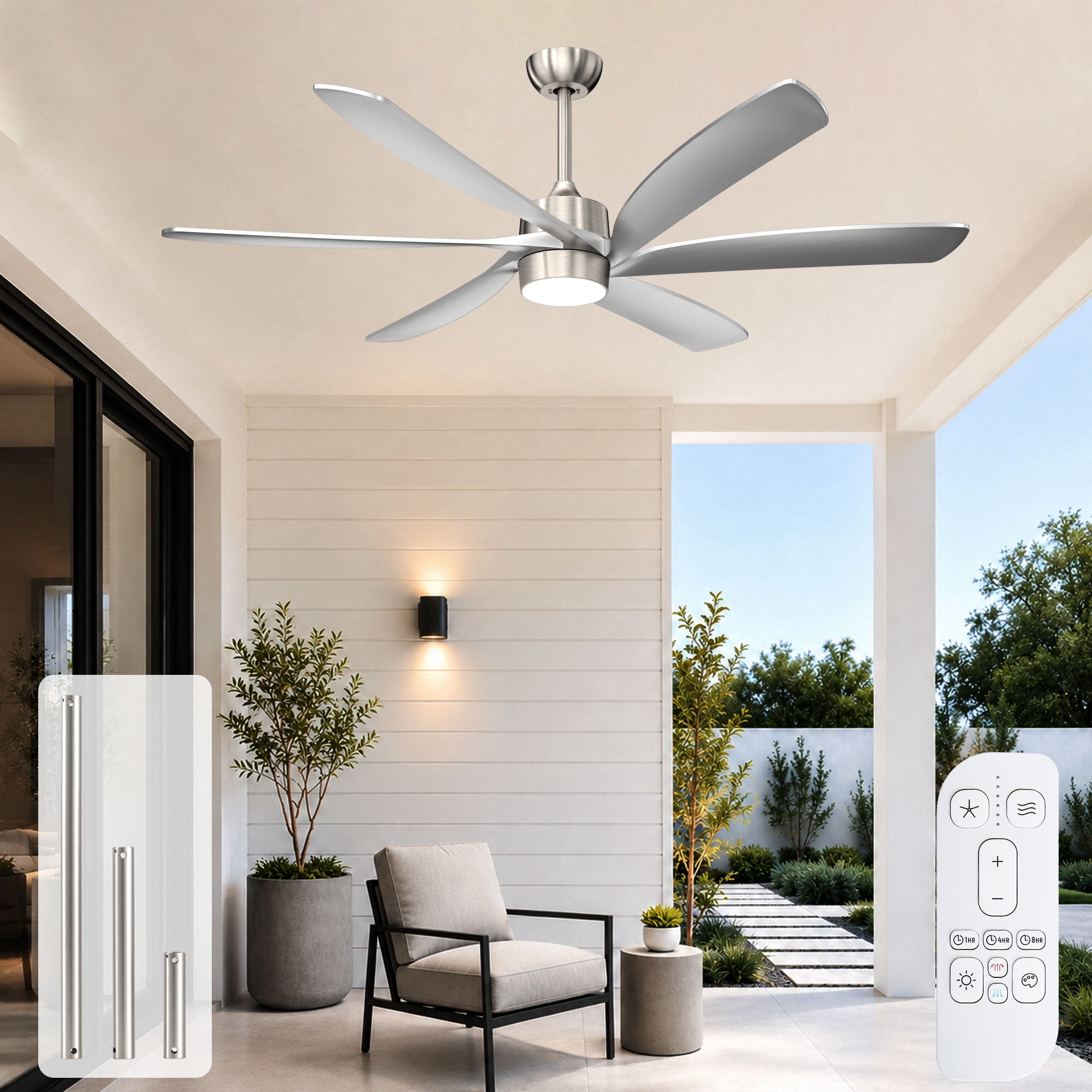 ShreeFindee Outdoor Ceiling Fan 64 Inch Waterproof Silver with ABS ...