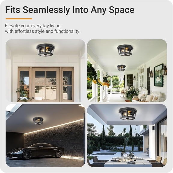 Outdoor Ceiling Light Fixture, Motion Sensor Flush Mount Porch Lights, Exterior Dusk to Dawn Lamp with Activated Detector, Modern Waterproof Lighting for Garage, Entryway, Patio, Front Door