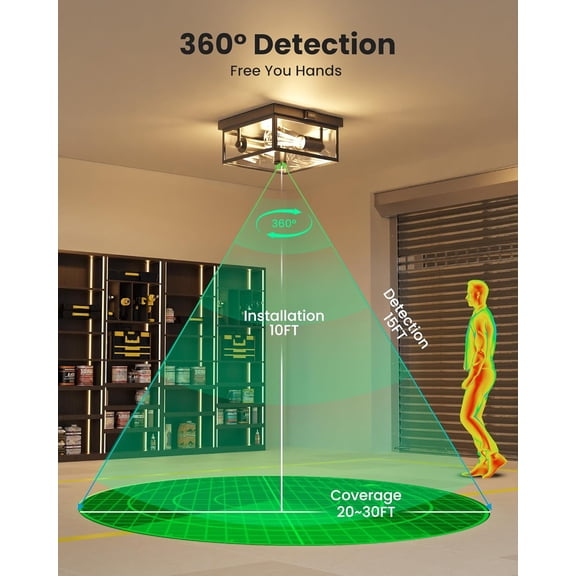 Outdoor Ceiling Light with Motion Sensor, Flush Mount Porch Light, Exterior Light Fixture with Clear Glass, Dusk to 2-Light Fixture for , Porch (10.5 in)