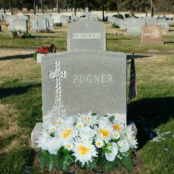 Outdoor Cemetery Flower Arrangement - Large Silk Rose Headstone Saddle, Fade-Resistant Grave Decor for Tombstones - Beautiful Memorial Flowers That Never Wilt