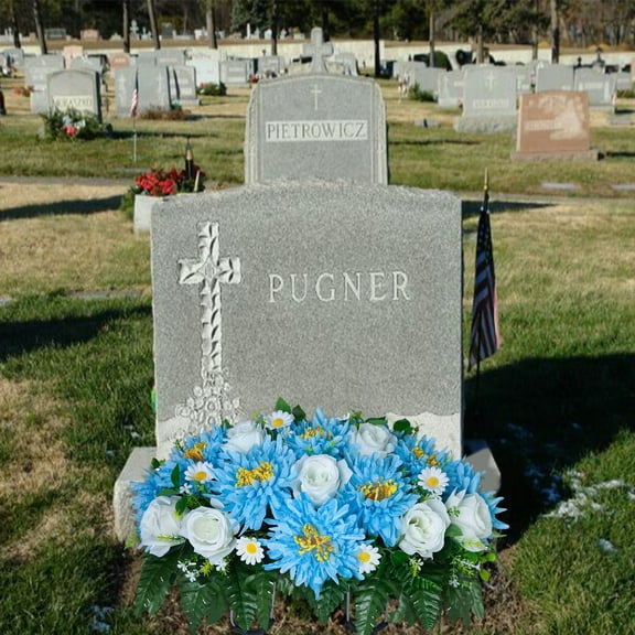 Outdoor Cemetery Flower Arrangement - Large Silk Rose Headstone Saddle, Fade-Resistant Grave Decor for Tombstones - Beautiful Memorial Flowers That Never Wilt