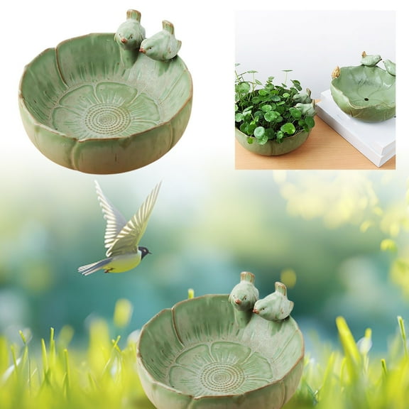Outdoor Ceramic Birdbath Bowl for Garden, Ground Bird Bath and Feeder Tray, Decorative Handmade Birds Water Bath for Tabletop, Deck, Balcony and Lawn, Attracts Wild Birds and Pollinators