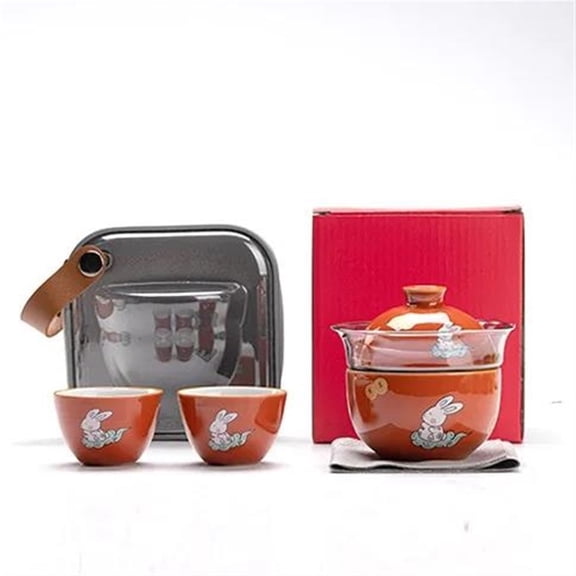 Outdoor Ceramic Quick Cup Rabbit Year Gifts Front Rabbit Brilliant Travel Tea Set Glass Cover Bowl Tea Maker Tea Pot Portable