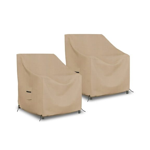 Outdoor Chair Cover Pack of 2 600 D Oxford Fabric - 100% Water Repellent & Weather Resistant Stackable/Patio Chair Covers with Air Pocket & Drawstring for Snug Fit (29" L x 30" D x 36" H, Beige)