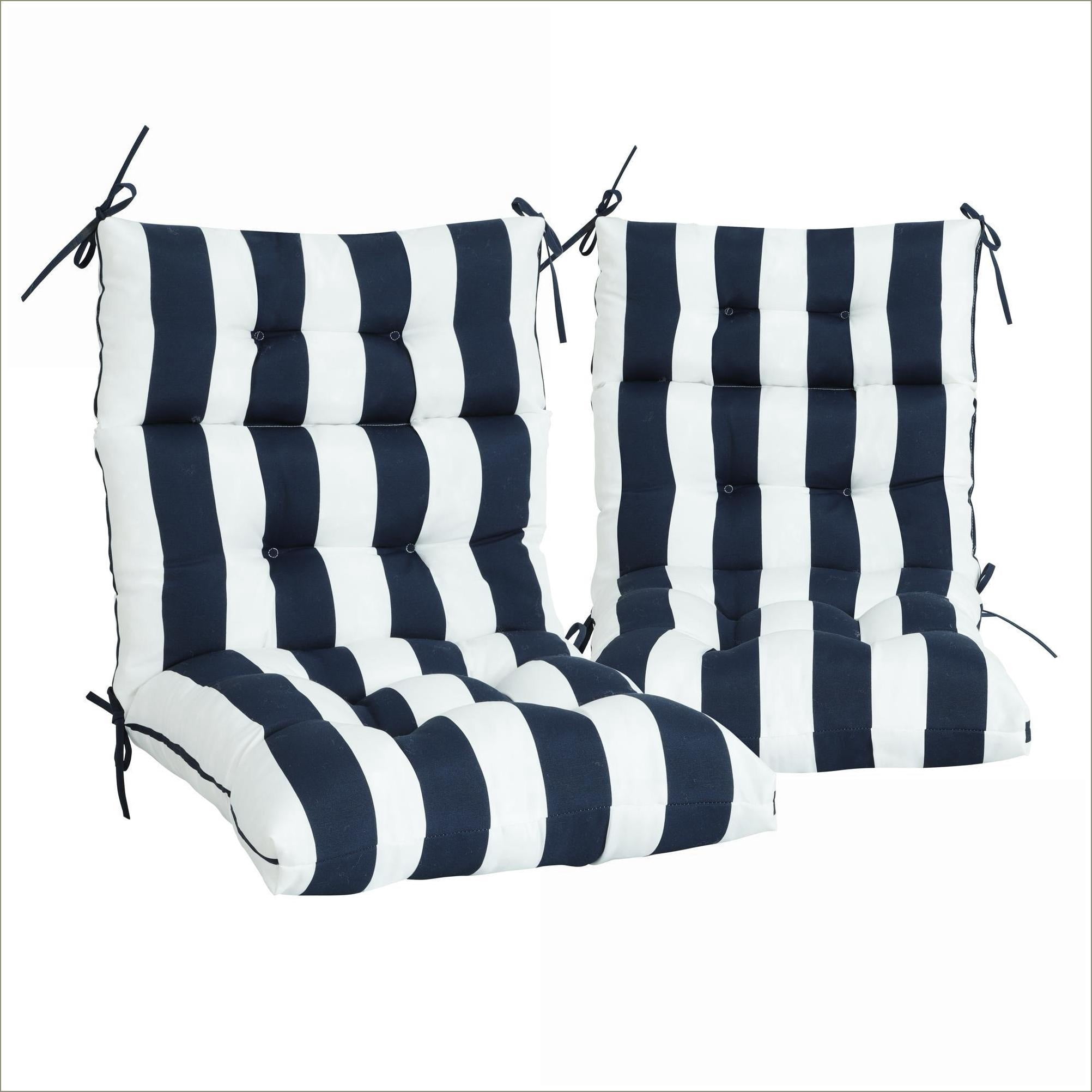 Outdoor Chair Cushions | 2-Pack High Back for Patio Porch Indoor Office, 44''x22''x4'', Tufted Reversible, Navy Blue/White |Polyester|Solid Back