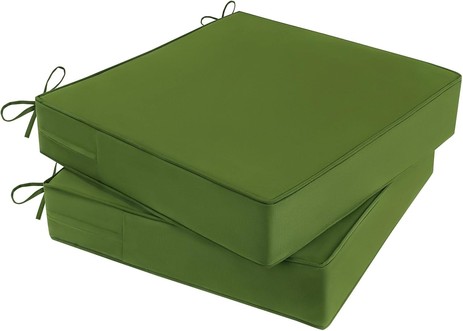 Outdoor Chair Cushions 22x22x4 Inch, Waterproof Green Patio Furniture Cushions Set of 2 with Ties & Handle, 3 Year Color Fastness Square Replacement Seat Cushions for Sofa, Couch