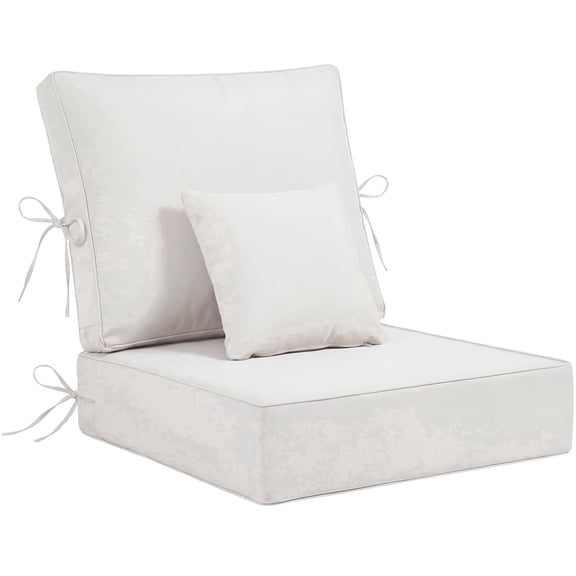 Outdoor Chair Cushions 24 x 24 x 6 inch for Patio Furniture, Fade & Water Resistant Patio Cushions with Removable Cover and Straps, Beige