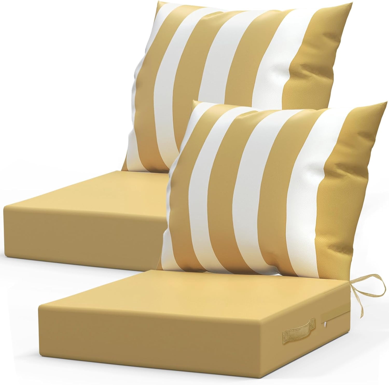 Outdoor Chair Cushions for Patio Furniture：24" x 24" Deep Seat Cushions with Backrest for Couch Sofa Chair - Waterproof Fade-Resistant Patio Cushion (Set of 2,Khaki and White)