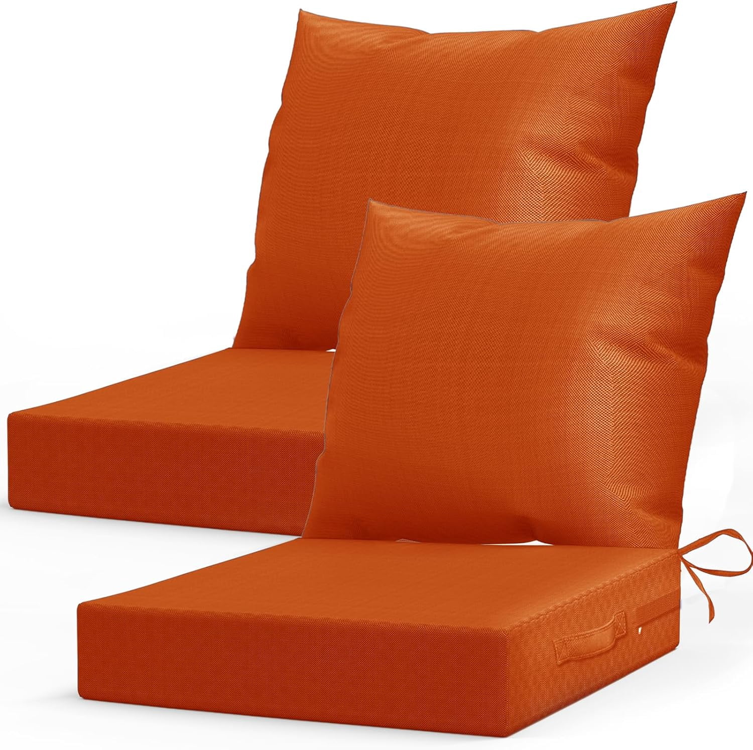 Outdoor Chair Cushions for Patio Furniture：24" x 24" Deep Seat Cushions with Backrest for Couch Sofa Chair - Waterproof Fade-Resistant Patio Cushion (Set of 2,Orange)