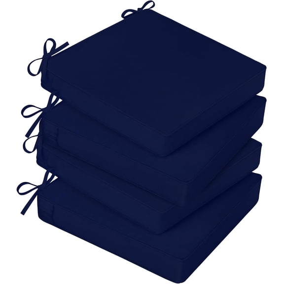 Outdoor Chair Cushions for Patio Furniture, Waterproof Outdoor Seat Cushions Set of 4 19 x 19, Patio Chair Cushions Set of 4 with Ties and Handle, Navy Blue