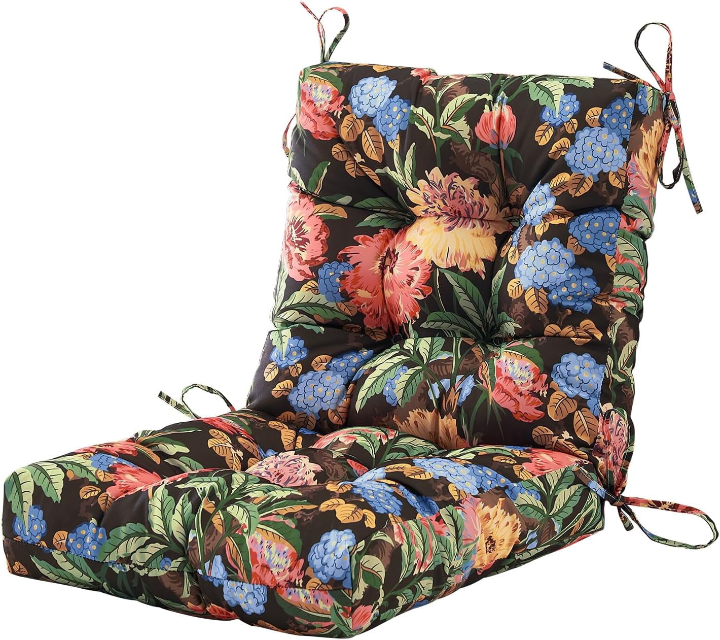 Outdoor Chair Cushions Seat & Low Back,40"x20"x4",Tufted Thick Patio Outside Wicker Chair Seat Cushion Clearance with Ties for Outdoor Furniture,1 Count,Floral