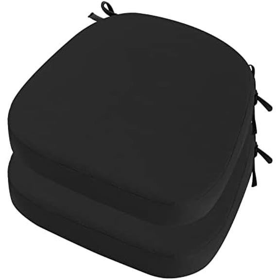 Outdoor Chair Cushions Set of 2, 19" x 19" x 3" Thick D-Shaped Patio Furniture Outdoor Seat Cushions Waterproof with Ties, Dining Pads Black,19 x 19 x 3 Inch,2