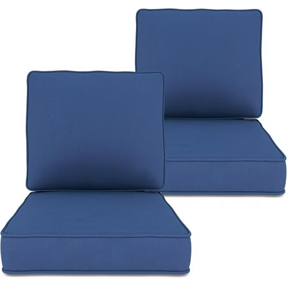 Outdoor Chair Cushions Set of 2, 24" x 23" Deep Seat Patio Cushions Waterproof with Removable Covers, Outdoor Patio Furniture Cushions Replacement for Chair Sofa Couch, Blue