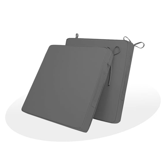 2-Pack 22x22 Waterproof Outdoor Chair Cushions, High-Density Foam Patio Seat Pads with Removable Cover & Ties, Oxford Fabric with Handle for Garden Deck, Dark Gray