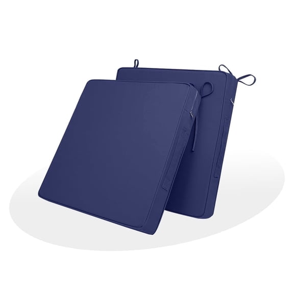 2-Pack 22x22 Waterproof Outdoor Chair Cushions, High-Density Foam Patio Seat Pads with Removable Cover & Ties, Oxford Fabric with Handle for Garden Deck, Navy Blue