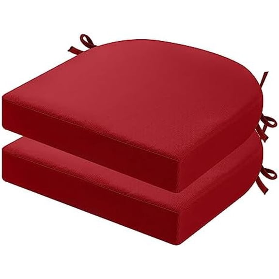 Outdoor Chair Cushions Set of 2, Thick 17" x 17" x 3" Outdoor Seat Cushion Patio Furniture Waterproof with Ties, Patio Chair Pads Dining Red