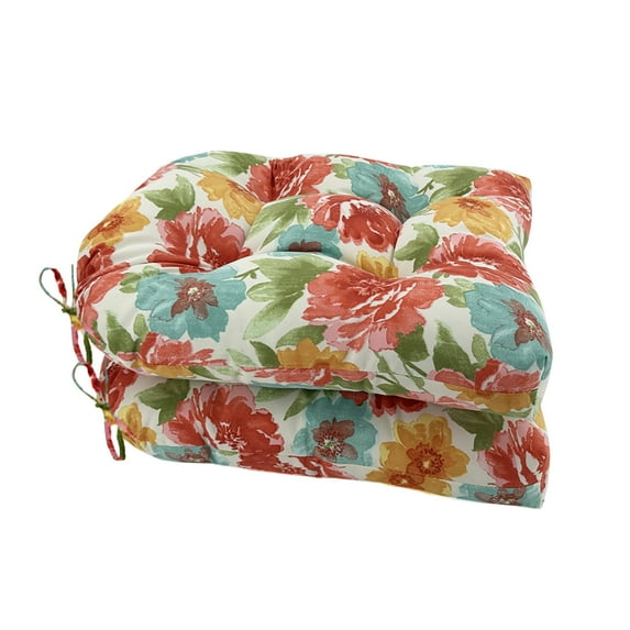 Outdoor Chair Cushions Set of 2 with Ties, 19x19 Inch Waterproof Patio Seat Cushions, Tufted High-Density Foam Pads for Garden Furniture, Indoor/Outdoor Use for Patio, Kitchen, Office