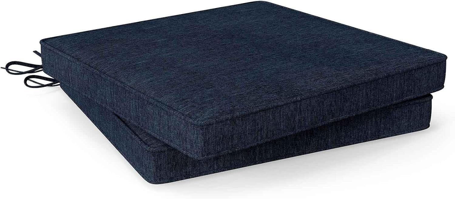 Outdoor Chair Cushions Set of 2, Waterproof & Fade-Resistant Outdoor Seat Cushions with Ties for Patio Furniture, Square Corner Patio Chair Pads Replacement, 20” x 20” x 2”, Navy