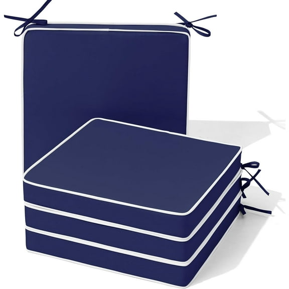 Outdoor Chair Cushions Set of 4, 17W x17D x2.5T Patio Chair Cushion Set with 30D Foam and Straps, Waterproof and Fade Resistant Patio Furniture Cushions Replacement, Beige