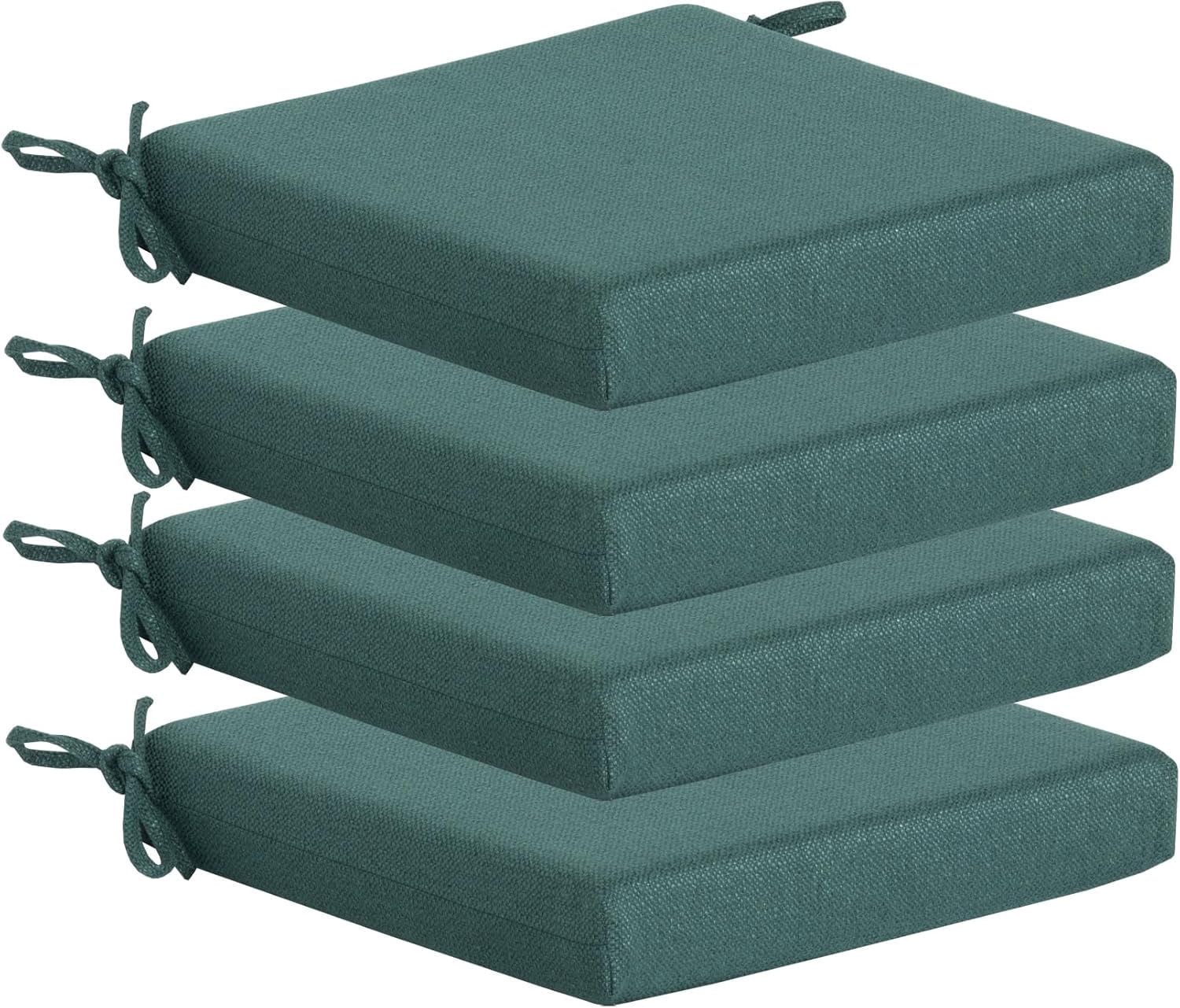 Outdoor Chair Cushions Set of 4,350GSM Fabric,Water-Resistant UV Resistant Weather Resistant with YKK Zippers, Square Corner Patio Chair Cushions with Ties, 20"x20"x3.1",Deep Teal