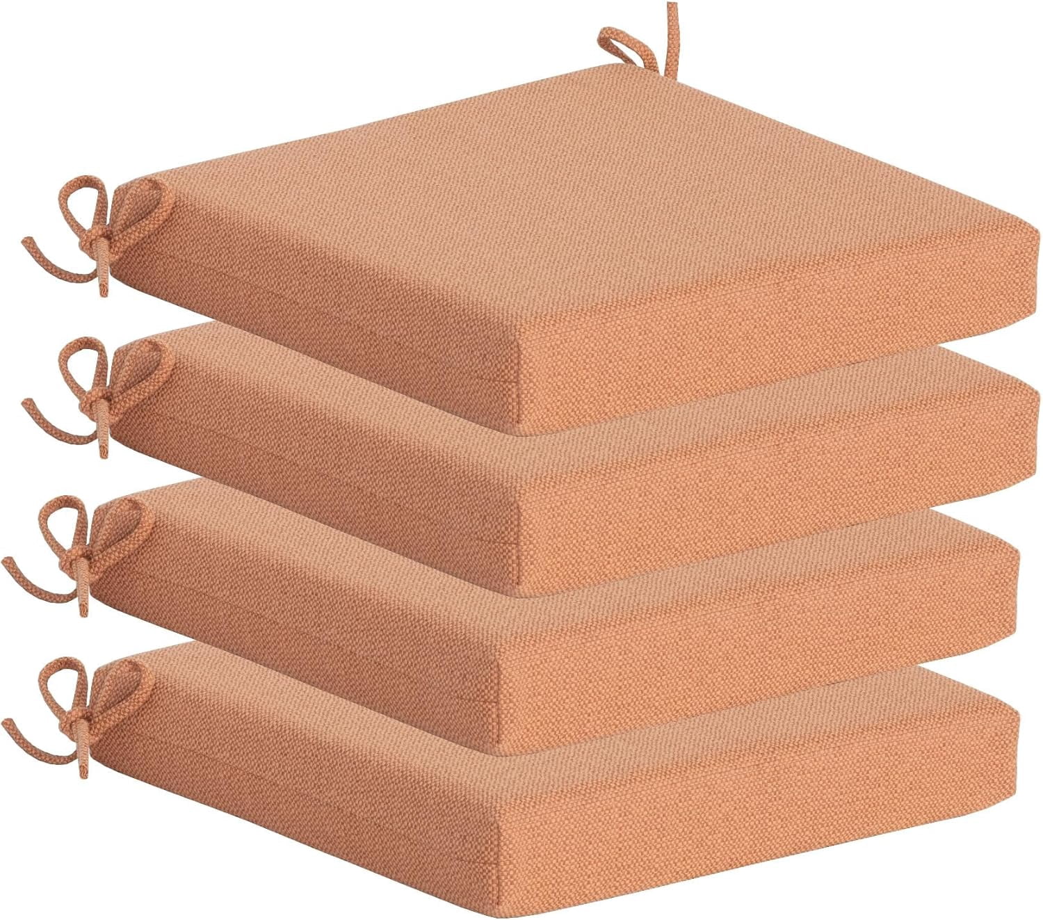Outdoor Chair Cushions Set of 4,350GSM Fabric,Water-Resistant UV Resistant Weather Resistant with YKK Zippers, Square Corner Patio Chair Cushions with Ties, 20"x20"x3.1",Tangerine