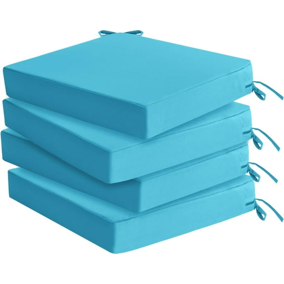 Outdoor Chair Cushions Set of 4: Waterproof & Color Fastness Seat Cushion for Patio Furniture - 22 x 22 x 3 Inch Chair Pads with Ties and Hidden Zipper - Patio Chair Cushion Replacement, Teal