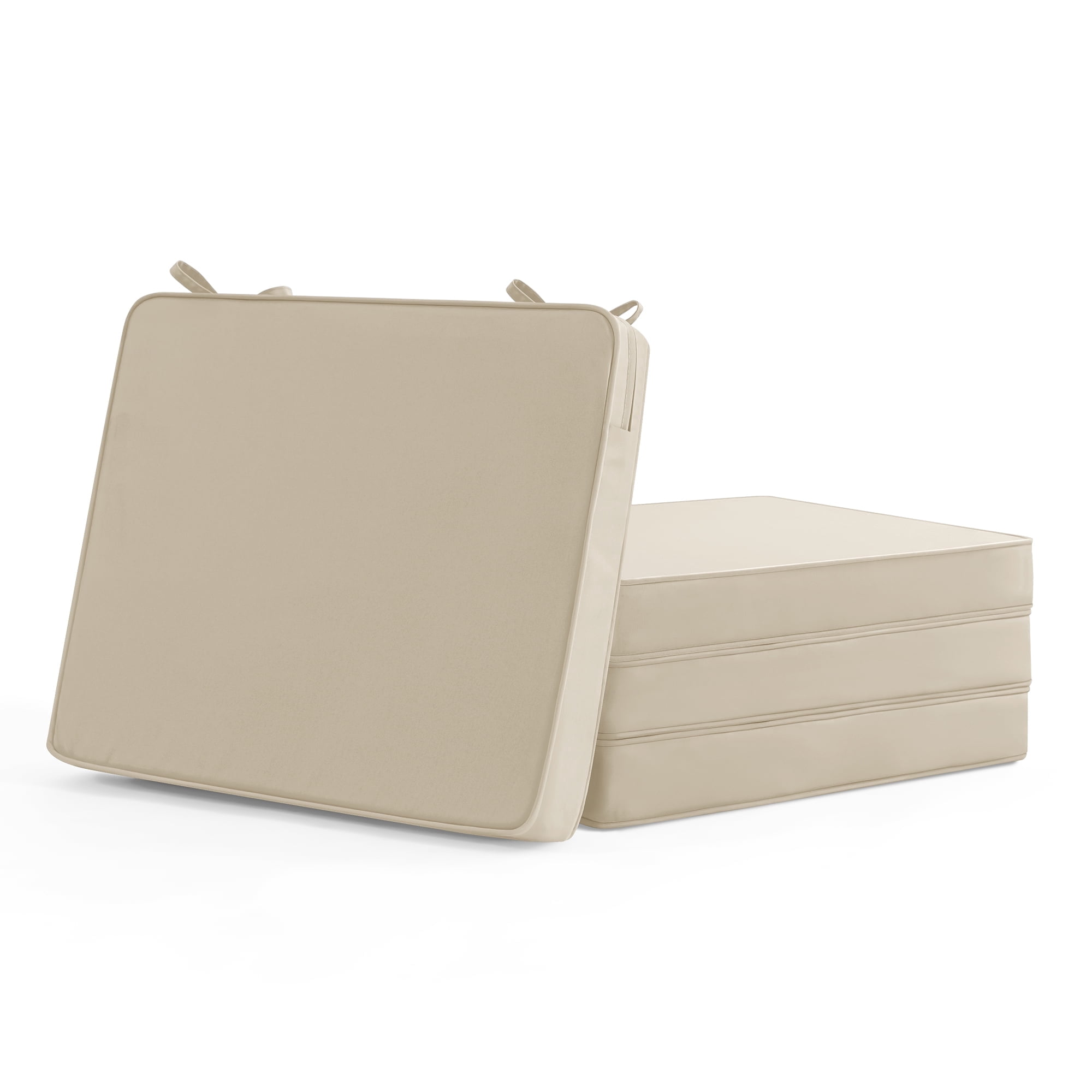 Outdoor Chair Cushions Set of 4, Waterproof & Fade Resistant Deep Seat Cushion for Patio Furniture - 24 x 24 x 3 Inch Chair Pads with Ties and Hidden Zipper, Beige