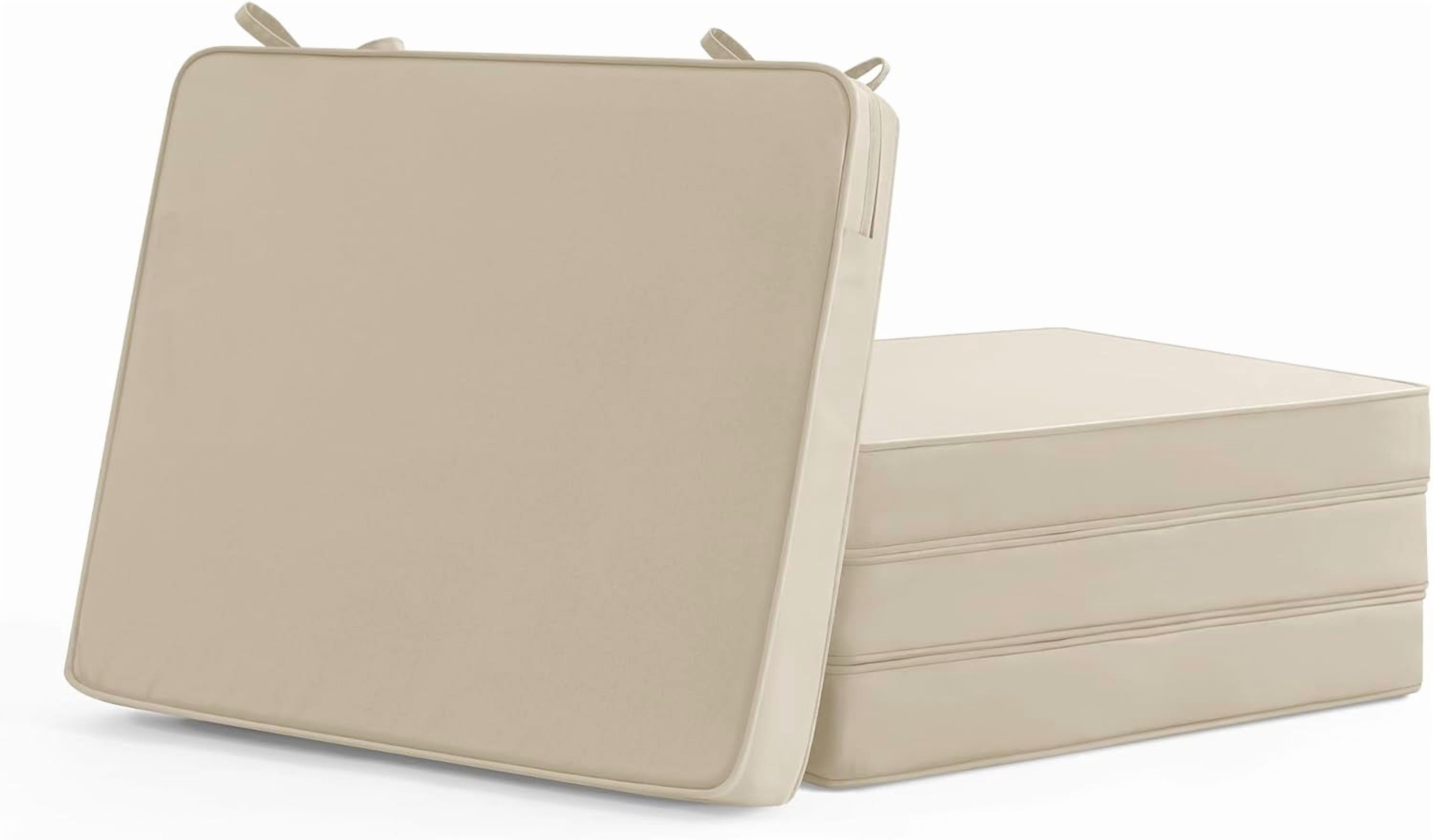 Outdoor Chair Cushions Set of 4: Waterproof & Fade Resistant Seat Cushion for Patio Furniture - 18.5 x 16 x 2 Inch Chair Pads with Ties and Hidden Zipper - Patio Chair Cushion Replacement, Beige