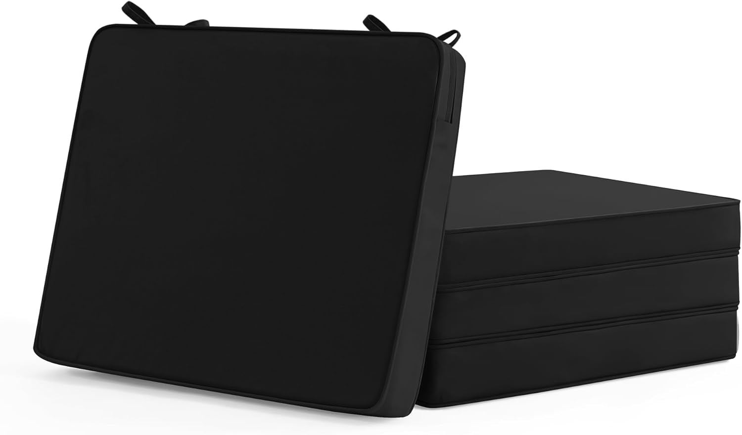 Outdoor Chair Cushions Set of 4: Waterproof & Fade Resistant Seat Cushion for Patio Furniture - 18.5 x 16 x 2 Inch Chair Pads with Ties and Hidden Zipper - Patio Chair Cushion Replacement, Black