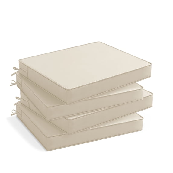 Outdoor Chair Cushions Set of 4, Waterproof & Fade Resistant Seat Cushion for Patio Furniture - 18.5 x 16 x 2 Inch Chair Pads with Ties and Hidden Zipper, Beige