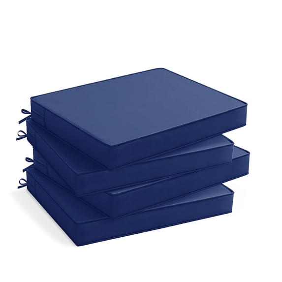 Outdoor Chair Cushions Set of 4, Waterproof & Fade Resistant Seat Cushion for Patio Furniture - 18.5 x 16 x 2 Inch Chair Pads with Ties and Hidden Zipper, Navy Blue