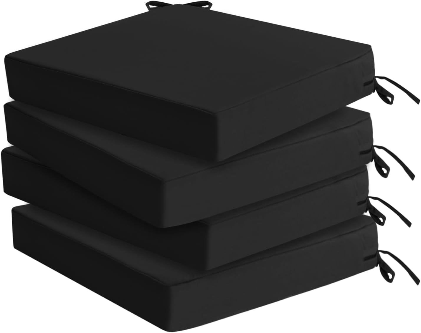 Outdoor Chair Cushions Set Of 4 - 18.5x16x3 Inch Water-Resistant Patio Cushions, Non-Slip Ties, High-Density Foam Support (Black Geometry)